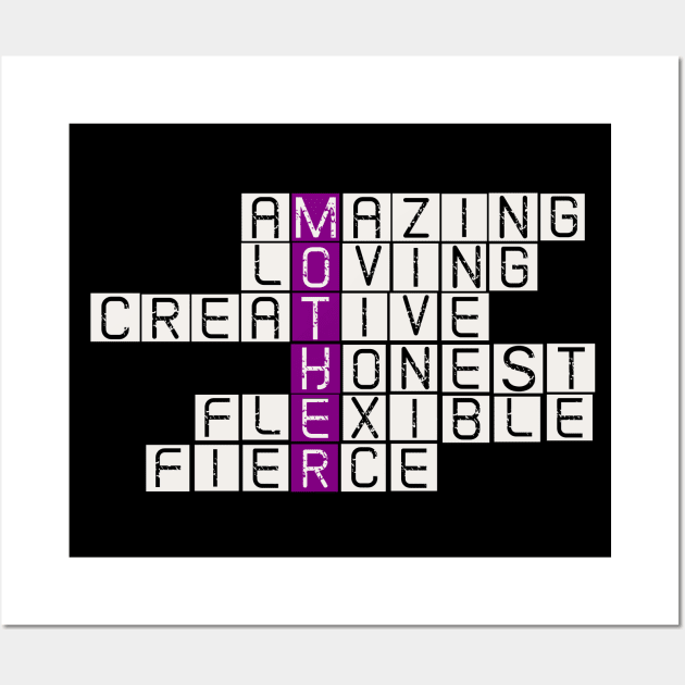 MOTHER CROSSWORD PUZZLE STYLE QUALITIES OF A GOOD MOM Wall Art by ESCOBERO APPAREL